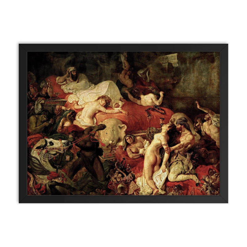 The Death of Sardanapalus by Eugène Delacroix, 1827 framed print on a plain backdrop in size 18