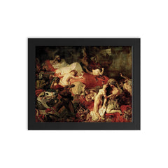 The Death of Sardanapalus by Eugène Delacroix, 1827 framed print on a plain backdrop in size 8"x10".