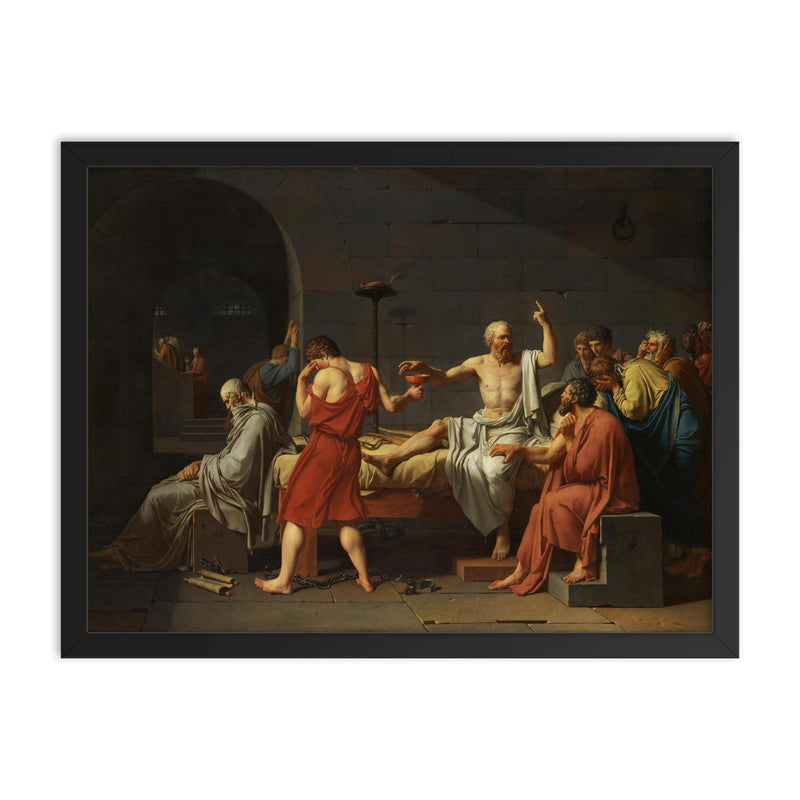 The Death of Socrates by Jacques-Louis David framed print on a plain backdrop in size 18