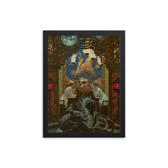 The Den of Iniquity, The Valley of the Giants by Dean Cornwell framed print on a plain backdrop in size 12"x16".