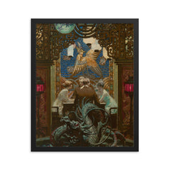 The Den of Iniquity, The Valley of the Giants by Dean Cornwell framed print on a plain backdrop in size 16"x20".