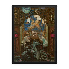 The Den of Iniquity, The Valley of the Giants by Dean Cornwell framed print on a plain backdrop in size 18"x24".