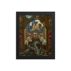 The Den of Iniquity, The Valley of the Giants by Dean Cornwell framed print on a plain backdrop in size 8"x10".