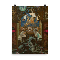 The Den of Iniquity, The Valley of the Giants by Dean Cornwell poster on a plain backdrop in size 8"x10".