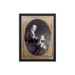 The Dentist and His Victim, 1857 framed print on a plain backdrop in size 12"x16".
