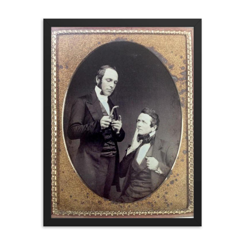 The Dentist and His Victim, 1857 framed print on a plain backdrop in size 18
