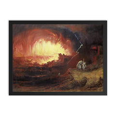 The Destruction of Sodom and Gomorrah by John Martin, 1852 framed print on a plain backdrop in size 18"x24".