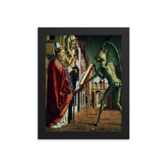 The Devil Presenting St. Augustine with the Book of Vices by Michael Pacher framed print on a plain backdrop in size 8"x10".