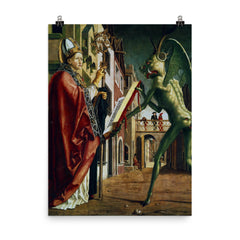 The Devil Presenting St. Augustine with the Book of Vices by Michael Pacher poster on a plain backdrop in size 8"x10".