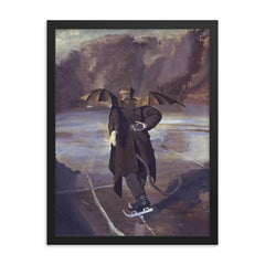 The Devil Skating When Hell Freezes Over by John Collier framed print on a plain backdrop in size 18"x24".