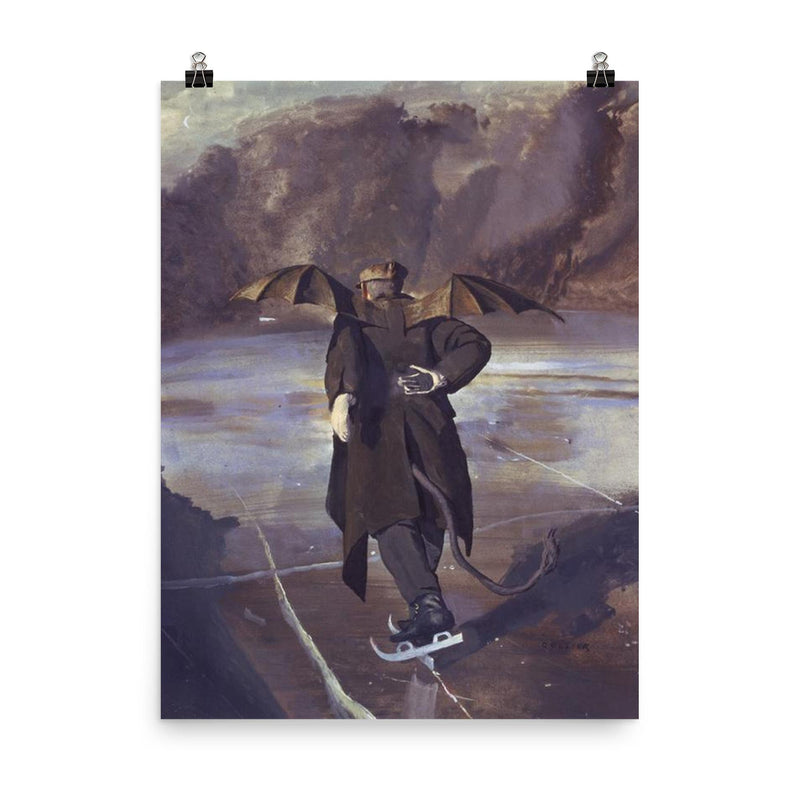 The Devil Skating When Hell Freezes Over by John Collier poster on a plain backdrop in size 8