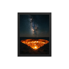 The Door to Hell in Karakum night framed print on a plain backdrop in size 12"x16".