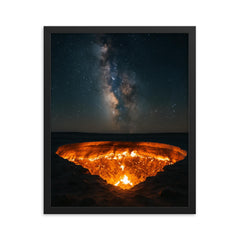 The Door to Hell in Karakum night framed print on a plain backdrop in size 16"x20".