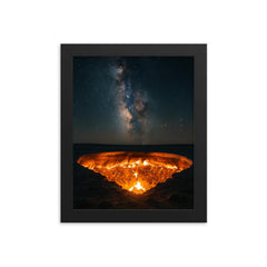 The Door to Hell in Karakum night framed print on a plain backdrop in size 8"x10".