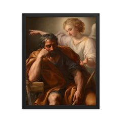 The Dream of St. Joseph by Anton Raphael Mengs framed print on a plain backdrop in size 16"x20".