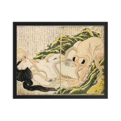The Dream of the Fisherman's Wife by Hokusai framed print on a plain backdrop in size 16"x20".