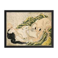 The Dream of the Fisherman's Wife by Hokusai framed print on a plain backdrop in size 18"x24".