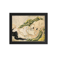 The Dream of the Fisherman's Wife by Hokusai framed print on a plain backdrop in size 8"x10".