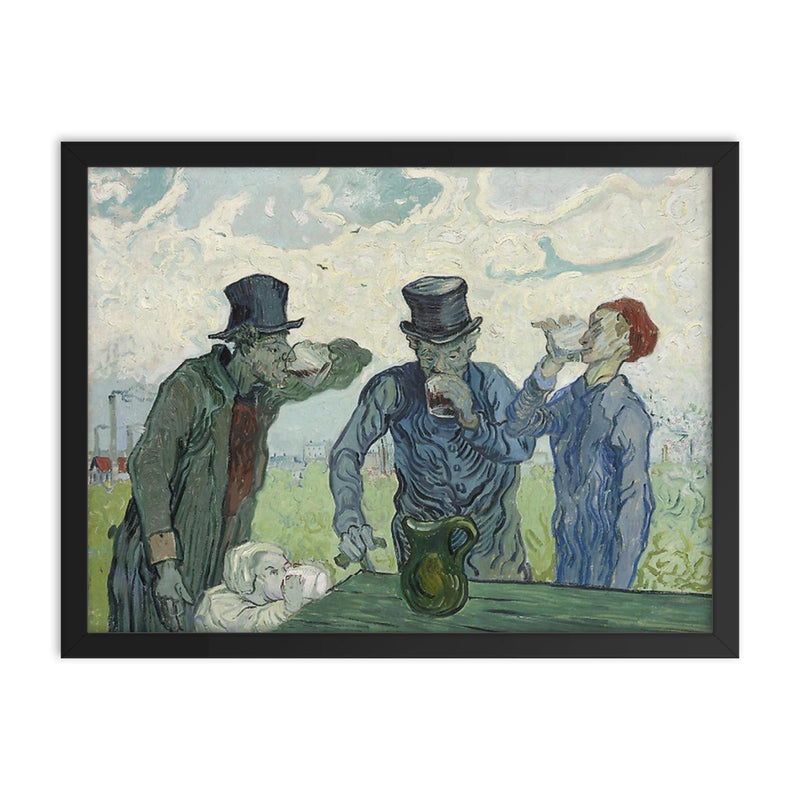 The Drinkers by Vincent van Gogh framed print on a plain backdrop in size 18