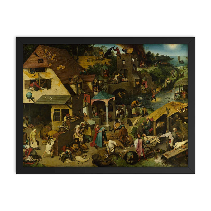 The Dutch Proverbs by Pieter Bruegel the Elder, 1559 framed print on a plain backdrop in size 18
