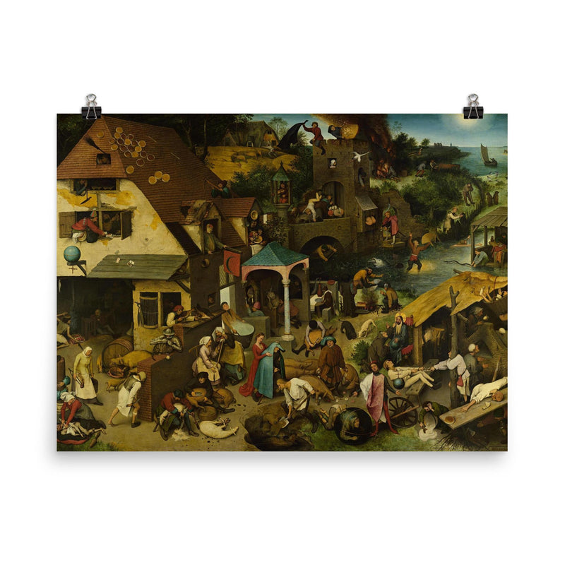 The Dutch Proverbs by Pieter Bruegel the Elder, 1559 poster on a plain backdrop in size 8
