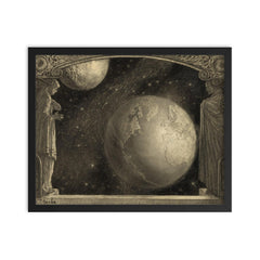 The Earth, Milky Way and Moon by Wladyslaw T Benda, 1918 framed print on a plain backdrop in size 16"x20".