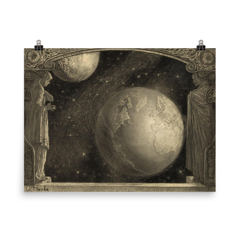 The Earth, Milky Way and Moon by Wladyslaw T Benda, 1918 poster on a plain backdrop in size 8