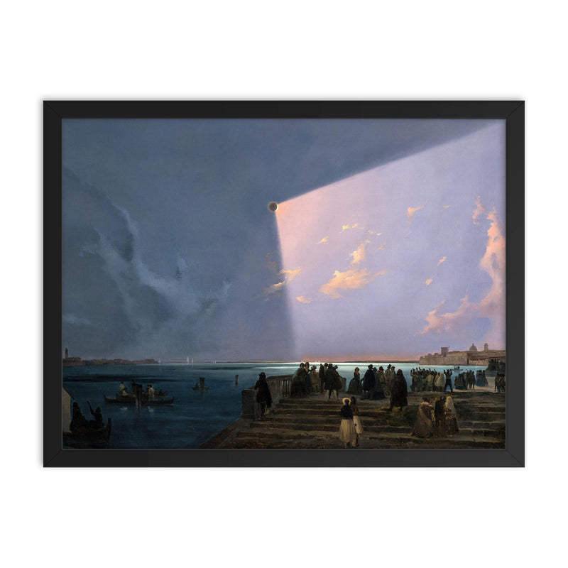 The Eclipse of the Sun in Venice by Ippolito Caffi, 1842 framed print on a plain backdrop in size 18