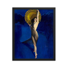The Enchantress by Rolf Armstrong framed print on a plain backdrop in size 16"x20".
