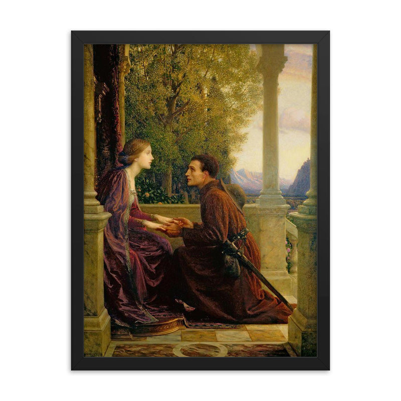 The End of the Quest by Sir Thomas Francis Dicksee framed print on a plain backdrop in size 18