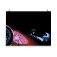 The entire Earth reflected off the side of a car in space poster on a plain backdrop in size 8"x10".