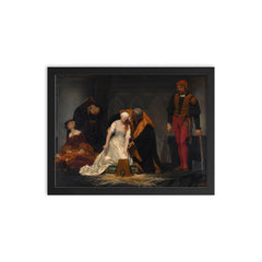 The Execution of Lady Jane Grey by Paul Delaroche framed print on a plain backdrop in size 12"x16".
