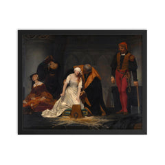 The Execution of Lady Jane Grey by Paul Delaroche framed print on a plain backdrop in size 16"x20".