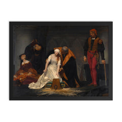 The Execution of Lady Jane Grey by Paul Delaroche framed print on a plain backdrop in size 18"x24".