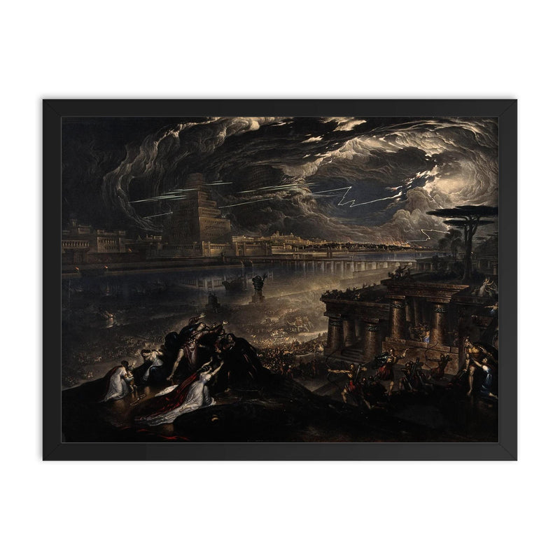 The Fall of Babylon by John Martin, 1831 framed print on a plain backdrop in size 18