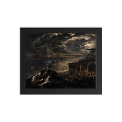 The Fall of Babylon by John Martin, 1831 framed print on a plain backdrop in size 8"x10".