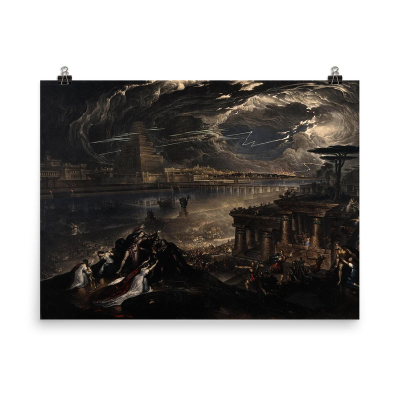 The Fall of Babylon by John Martin, 1831 poster on a plain backdrop in size 8