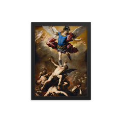 The Fall of the Rebel Angels by Luca Giordano, 1660 framed print on a plain backdrop in size 12"x16".