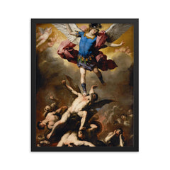 The Fall of the Rebel Angels by Luca Giordano, 1660 framed print on a plain backdrop in size 16"x20".