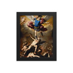 The Fall of the Rebel Angels by Luca Giordano, 1660 framed print on a plain backdrop in size 8"x10".