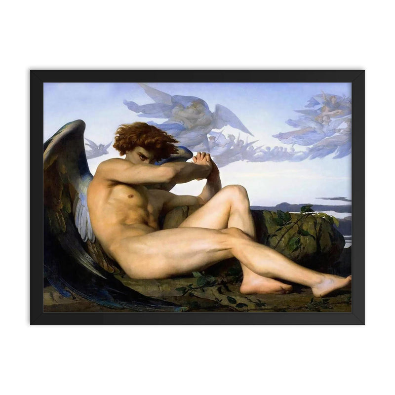 The Fallen Angel by Alexandre Cabanel framed print on a plain backdrop in size 18