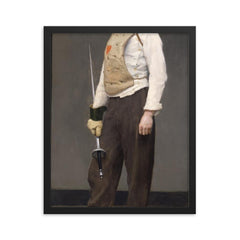 The Fencing Master by Gari Melchers framed print on a plain backdrop in size 16"x20".
