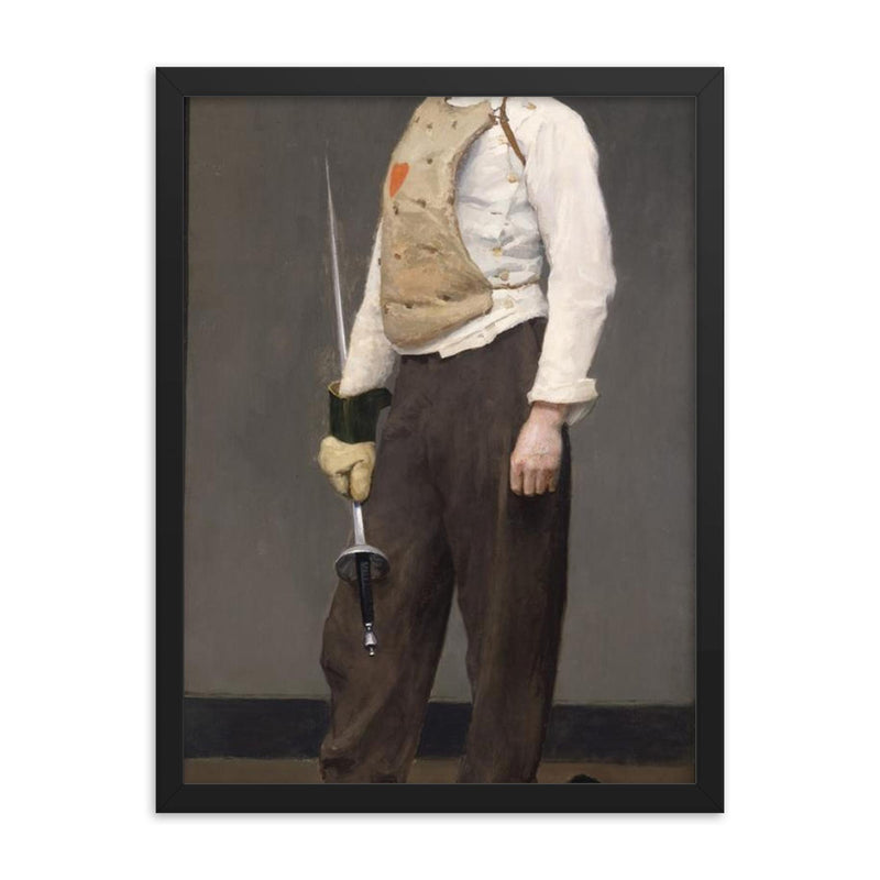 The Fencing Master by Gari Melchers framed print on a plain backdrop in size 18