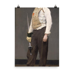 The Fencing Master by Gari Melchers poster on a plain backdrop in size 8"x10".
