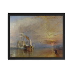 The Fighting Temeraire by Joseph Mallord William Turner, 1838 framed print on a plain backdrop in size 16"x20".
