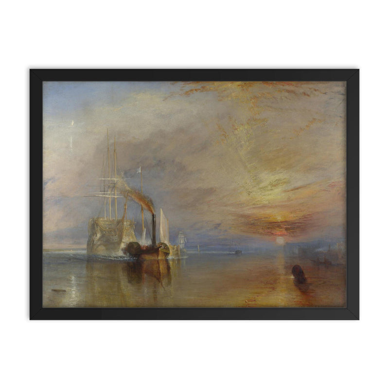 The Fighting Temeraire by Joseph Mallord William Turner, 1838 framed print on a plain backdrop in size 18