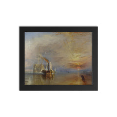The Fighting Temeraire by Joseph Mallord William Turner, 1838 framed print on a plain backdrop in size 8"x10".
