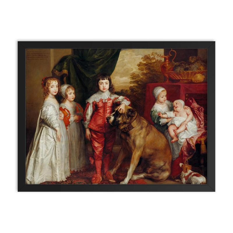 The Five Eldest Children of Charles I of England with a Hound by Anthony van Dyck, 1637 framed print on a plain backdrop in size 18