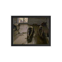 The Floor Scrapers, or Les Raboteurs de Parquet by Gustave Caillebotte framed print on a plain backdrop in size 12"x16".