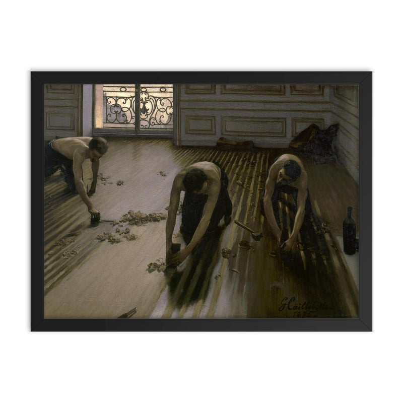 The Floor Scrapers, or Les Raboteurs de Parquet by Gustave Caillebotte framed print on a plain backdrop in size 18